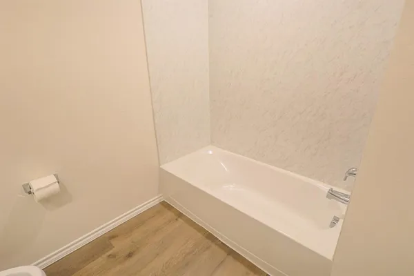 a bathroom with a bathtub