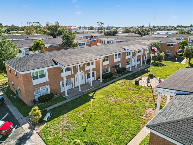 a view of a city with sitting area
