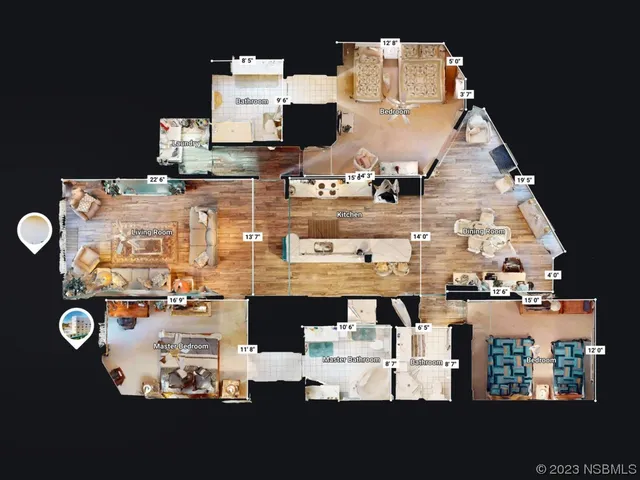 an aerial view of a building with entryway