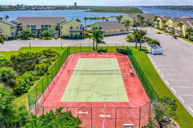 a garden view with a seating space