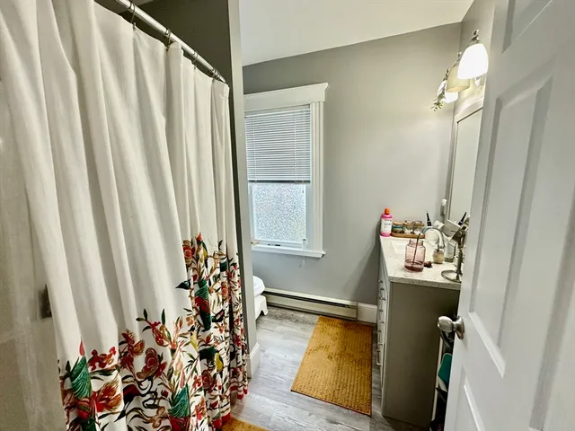 a dining room with window