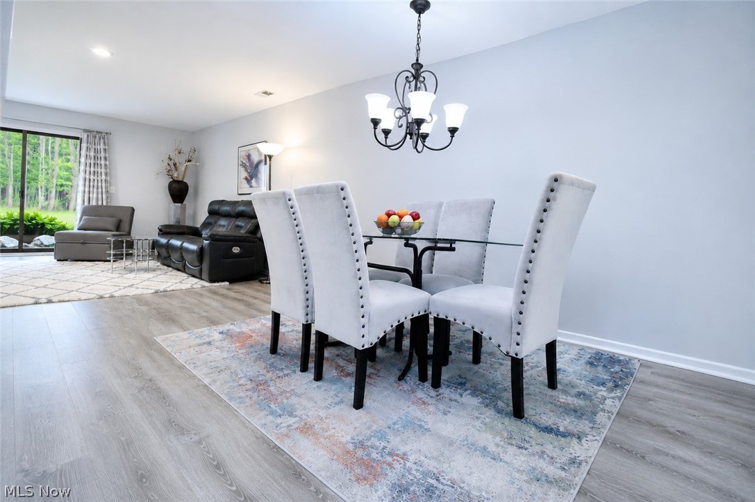 16575 Wren Road, Unit 3C Chagrin Falls, OH 44023 - Photo 5 of 29 Combination LR and DR featuring modern open style. 8 ft. wide sliding glass doors leading to a private patio surrounded by acres of woods