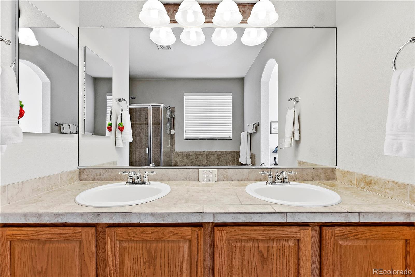 8006 Raspberry Drive Frederick, CO 80504 - Photo 16 of 27 a bathroom with a granite countertop sink and a mirror