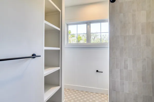 a bathroom with a window