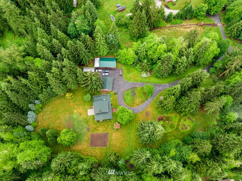 23402 Wallitner Road Arlington, WA 98223 - Photo 14 of 39 an aerial view of residential house with outdoor space and trees all around