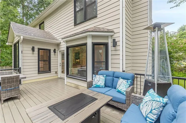 a view of a patio on the deck