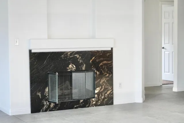 a front view of a house with fireplace