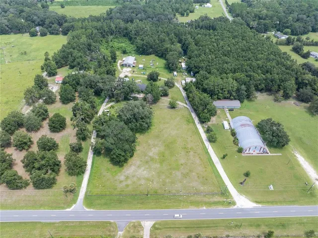 an aerial view of a pool