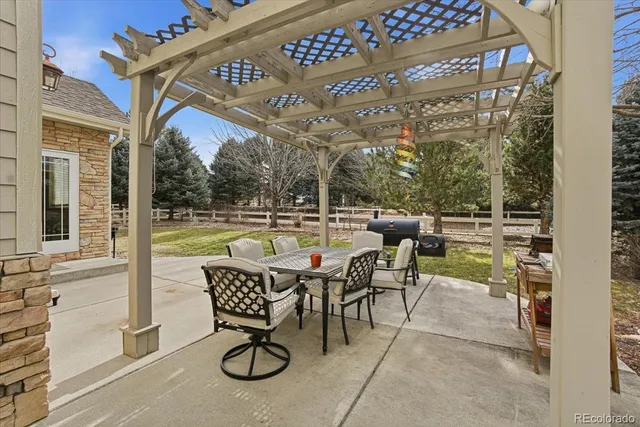 a garden view with a sitting space