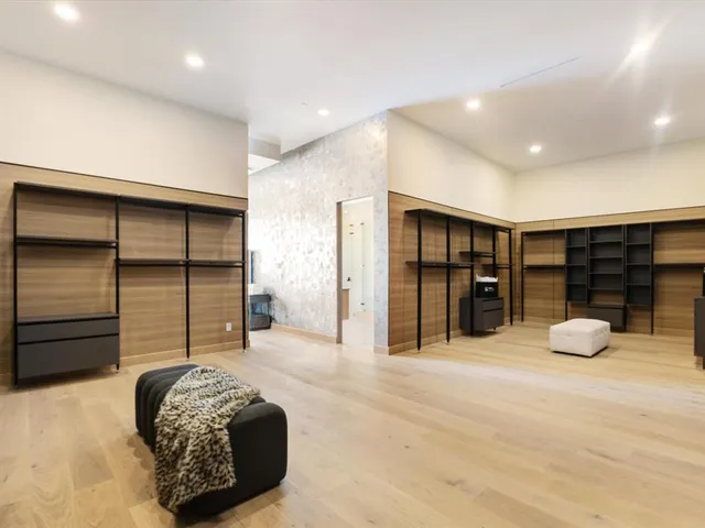 a view of a livingroom with furniture and closet