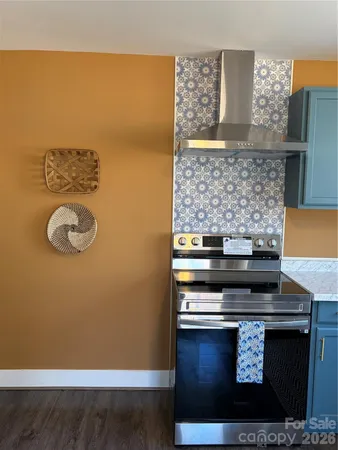 a stove top oven sitting inside of a kitchen