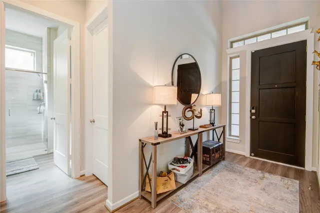 a view of a bathroom from the hallway