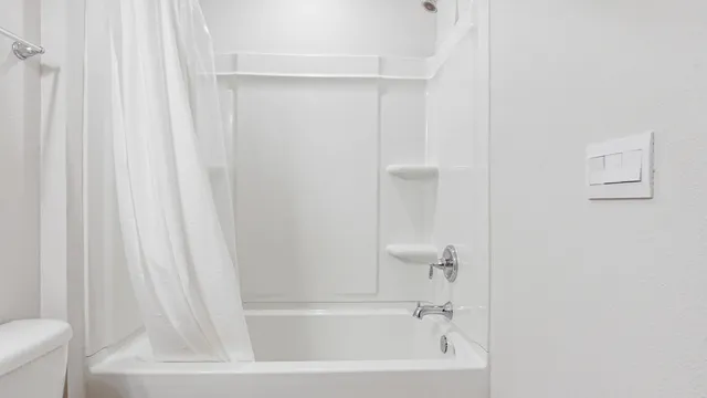 a close up of a bathtub curtain