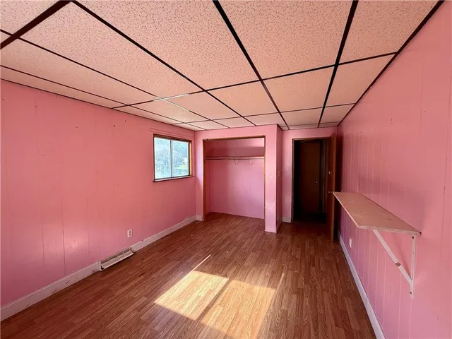 a view of a room with windows