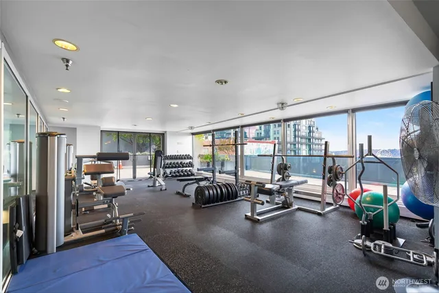 a view of a room with gym equipment