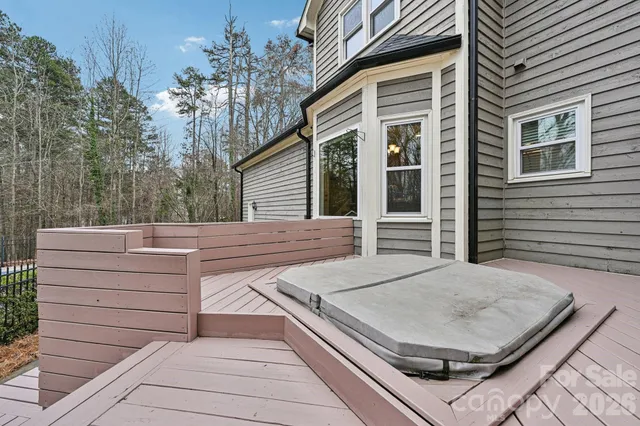 a view of a terrace with trees