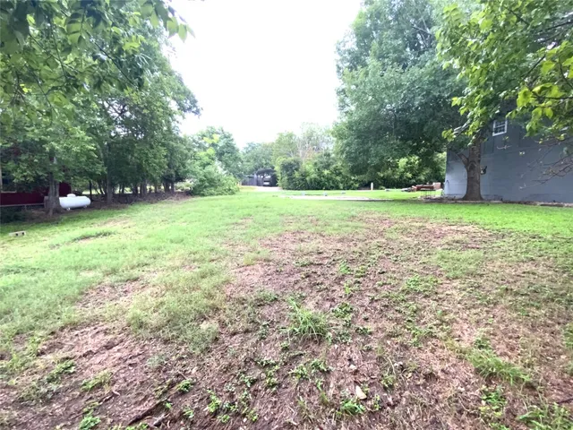 a view of a field of grass and trees