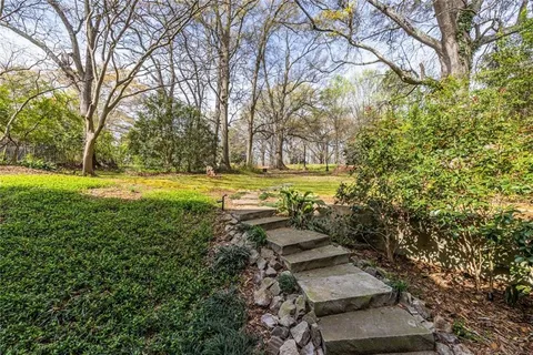 a view of a yard with an trees