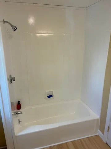 a bathroom with a bathtub