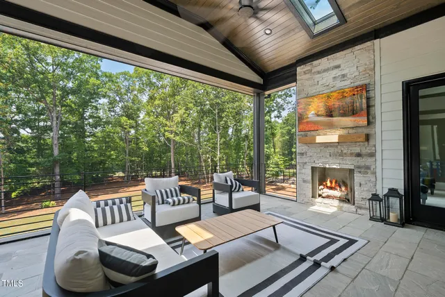 a living room with fireplace furniture and a flat screen tv