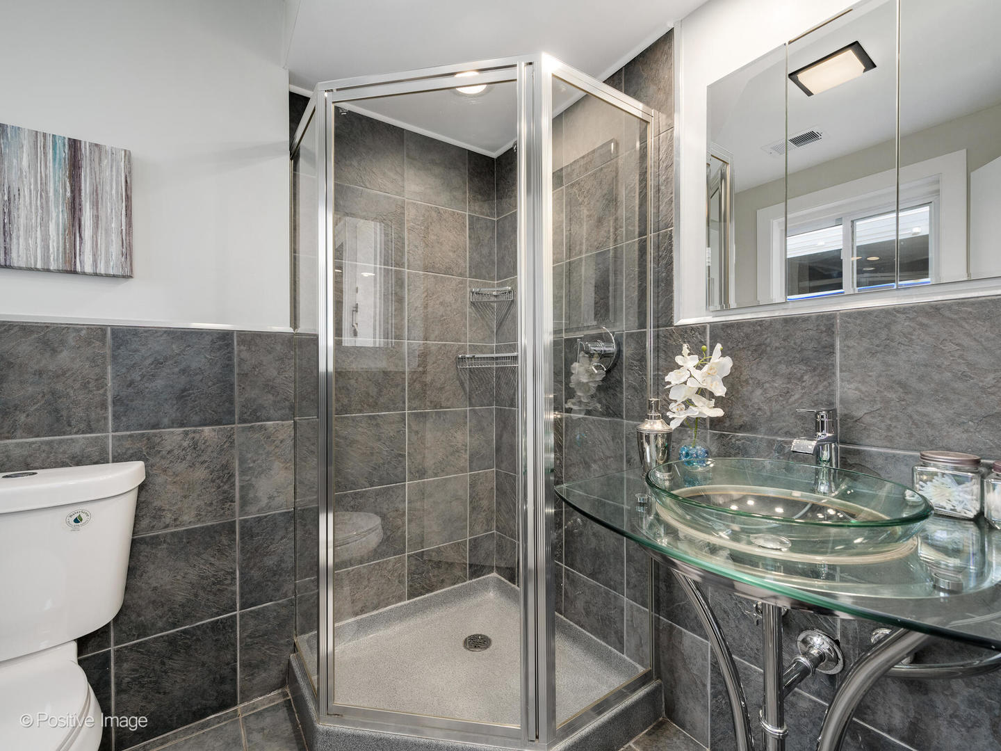 1906 Berkeley Road Highland Park, IL 60035 - Photo 25 of 28 a bathroom with a granite countertop sink a toilet and shower