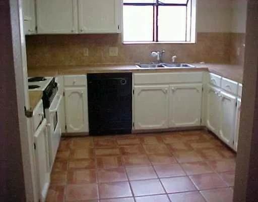 a kitchen with a sink a stove and cabinets