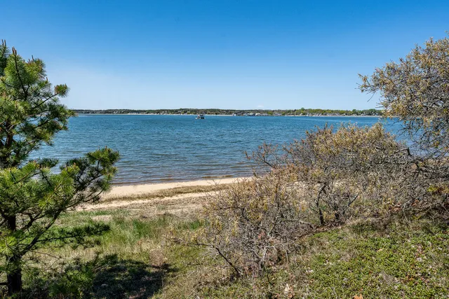 a view of a lake from a yard