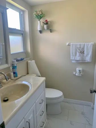 a bathroom with a sink a toilet and a mirror