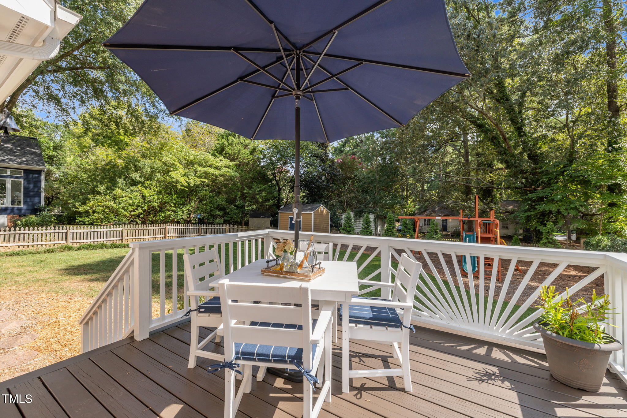 5909 Stable Court Raleigh, NC 27612 - Photo 21 of 45 a view of deck with furniture and umbrella