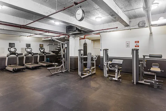 a view of a room with gym equipment