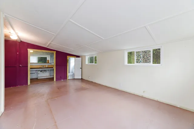 a view of a park with large trees