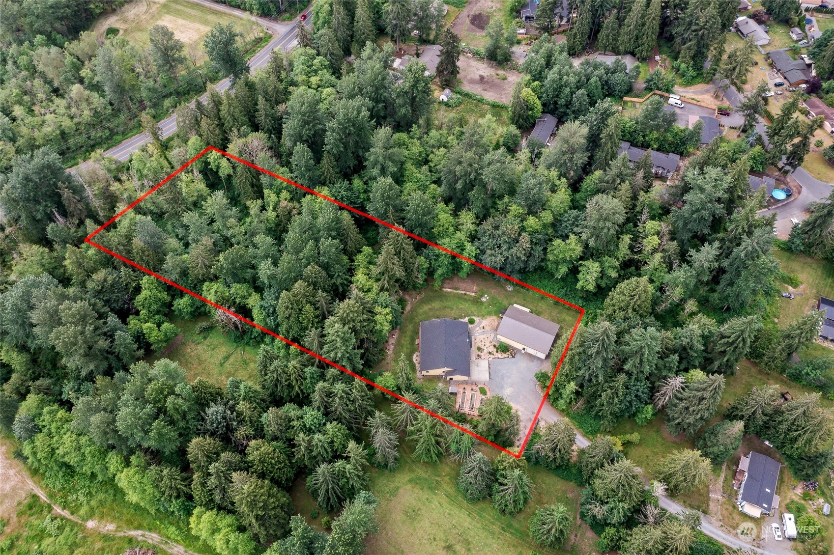 7101 Vandermark Road East Bonney Lake, WA 98391 - Photo 39 of 39 an aerial view of a house and outdoor space
