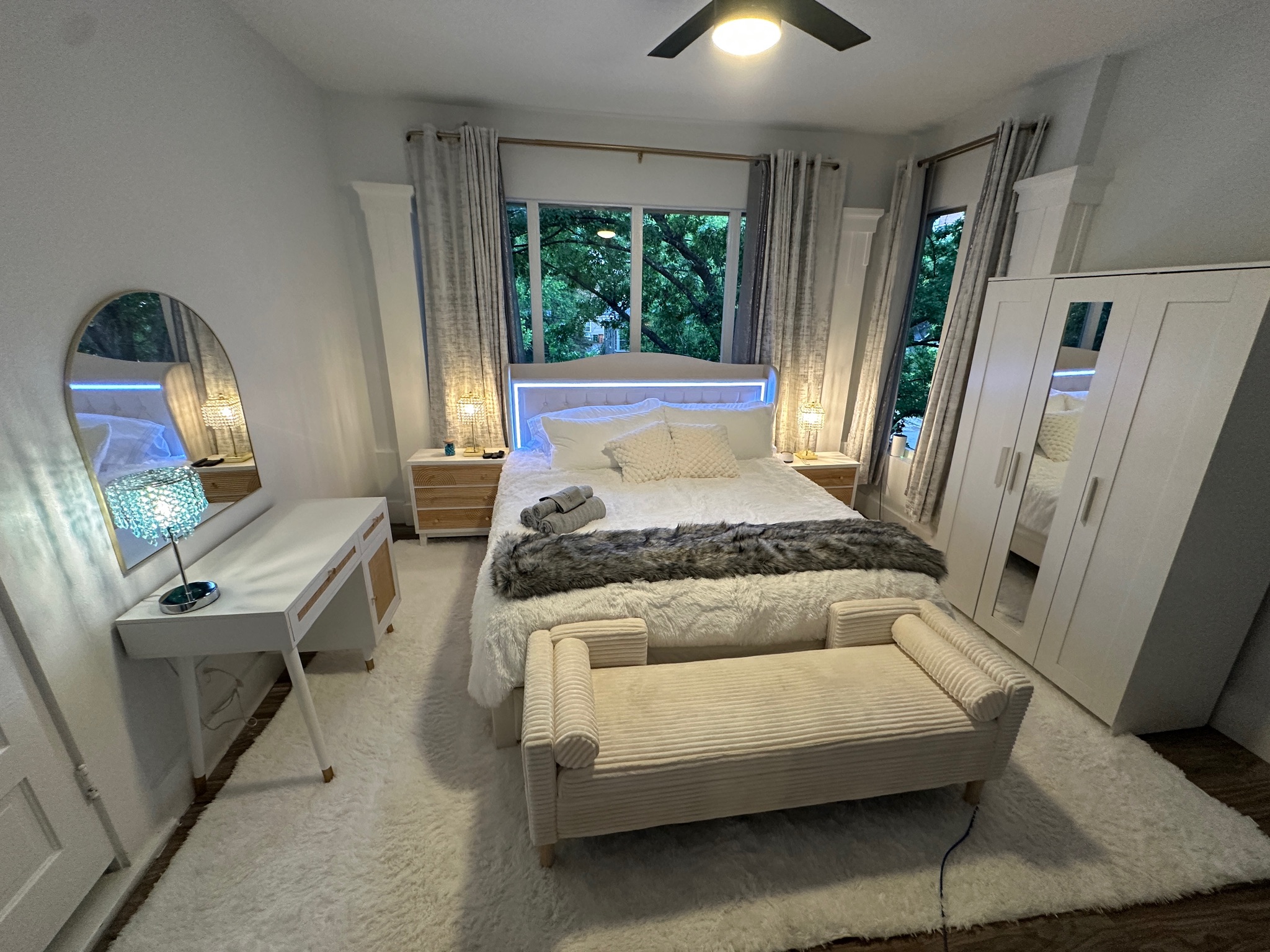 3210 Hampton Road, Unit A B C Austin, TX 78705 - Photo 7 of 42 Carpeted bedroom with ceiling fan