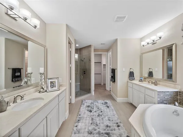 a garden view with a seating space