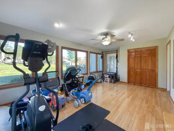 a view of a room with gym equipment