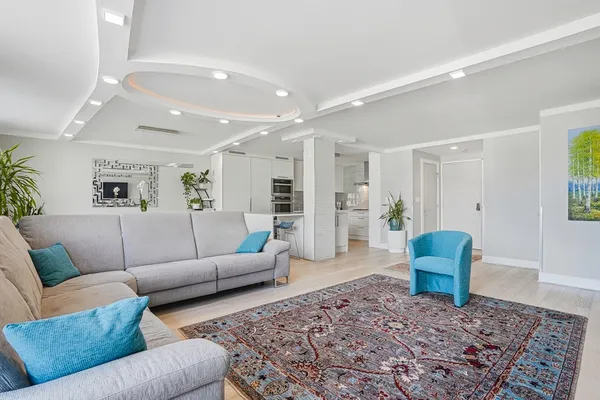a living room with furniture and a rug