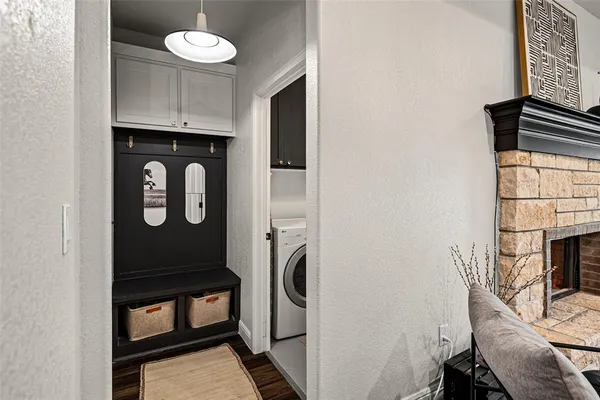 a close view of a sink a washer and dryer