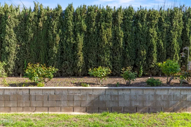 a view of a backyard with a fountain