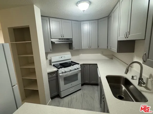 a kitchen with a sink a stove and refrigerator
