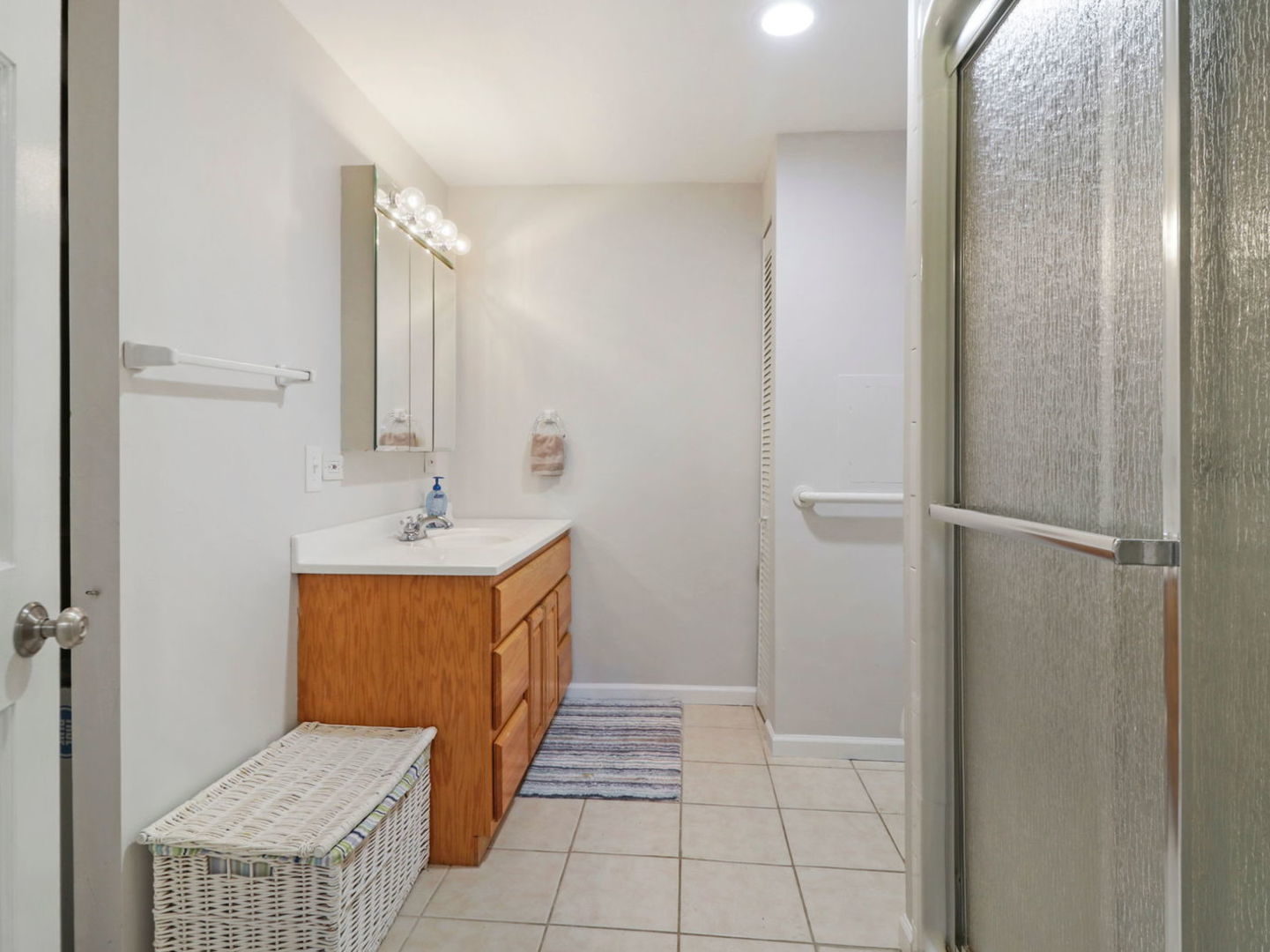 132 Eagle Point Road Fox Lake, IL 60020 - Photo 41 of 63 a bathroom with a sink a mirror and a shower