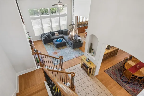 a view of balcony with furniture