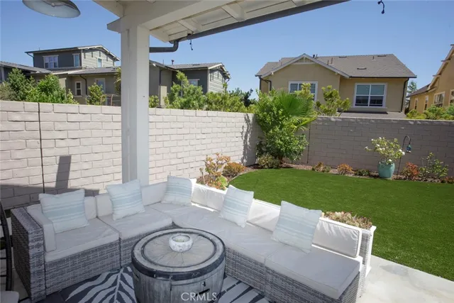 a view of a bench in the patio