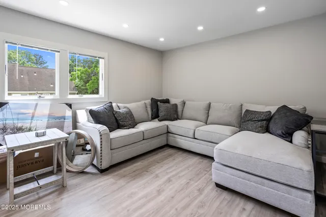 an aerial view of a house with a garden