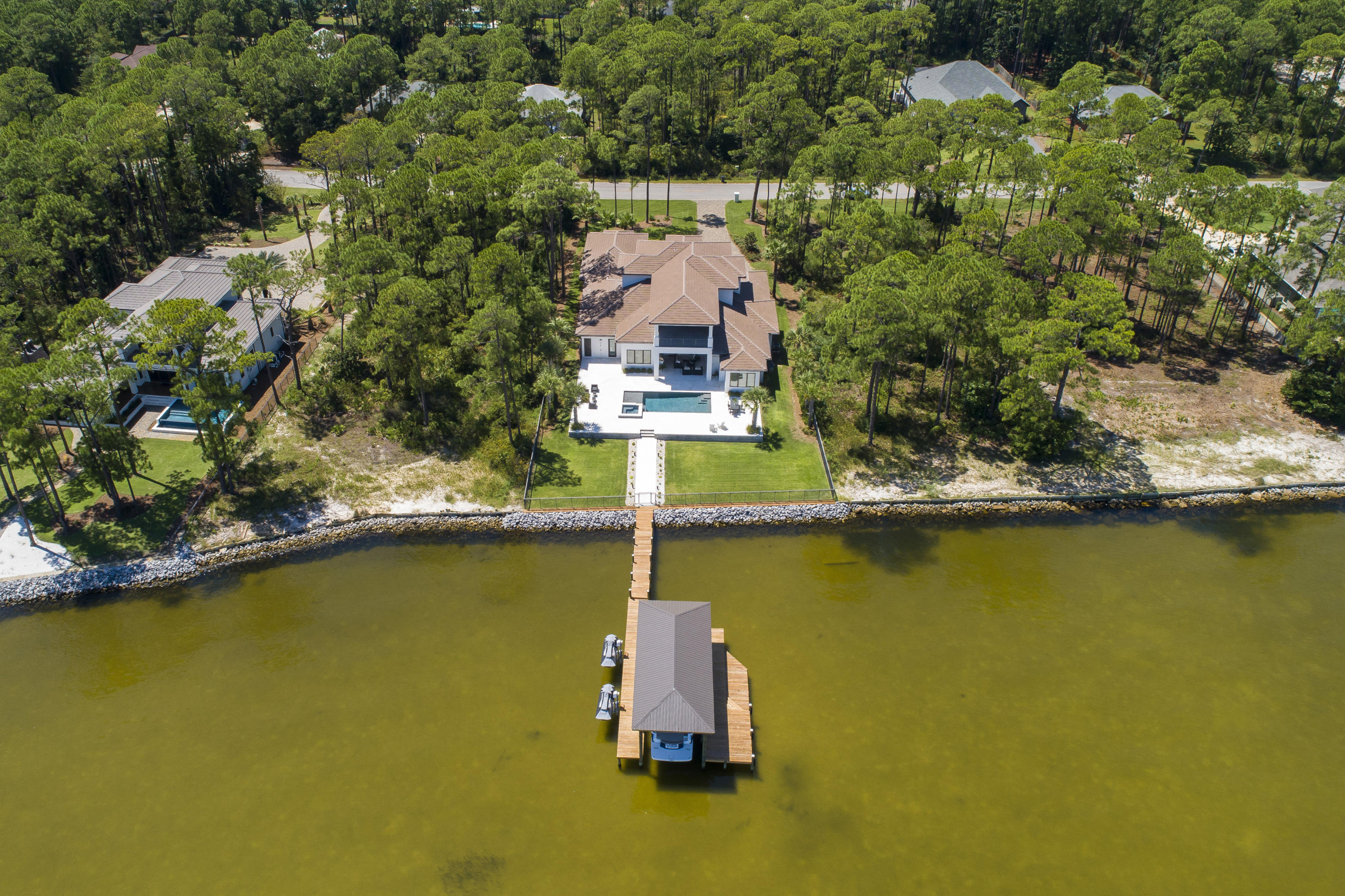 1095 Driftwood Point Road Santa Rosa Beach, FL 32459 - Photo 43 of 44 an aerial view of a house with swimming pool outdoor seating and yard