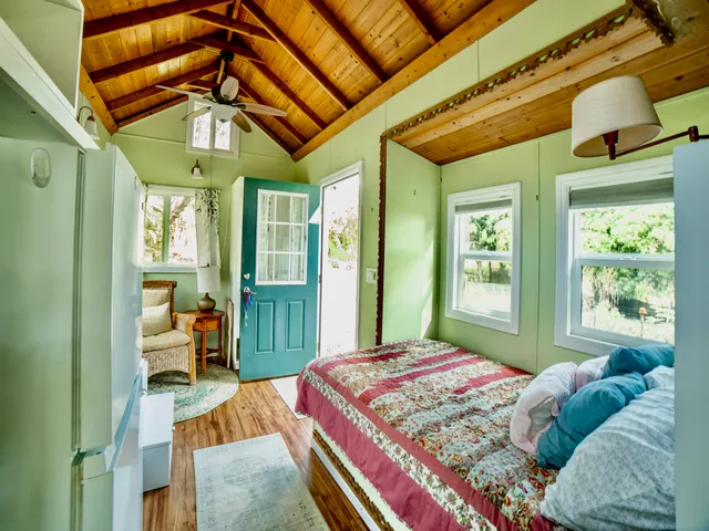 a view of a park with a tree in the background