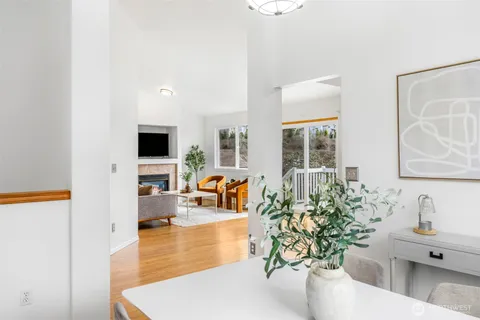 a living room with furniture floor to ceiling window and potted plant