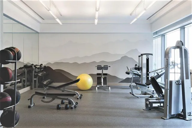 a view of a room with gym equipment