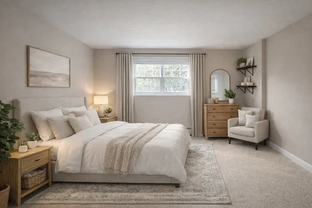 a bedroom with a bed and a couch