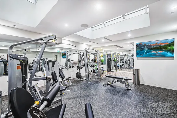 a view of a room with gym equipment