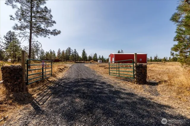 a view of a road with a yard